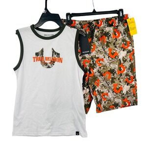 True Religion Swim Set Boys Size L 16 White Camo 2 Piece Tank and Trunks UPF 50
